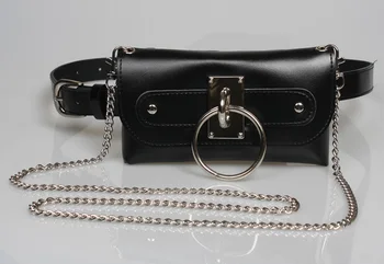 

New Fashion PU Leather Belt Bag For Women Luxury Wild Ring Ladies Waist Bags Phone Purse Detachable Metal Chain Belt Fanny Packs