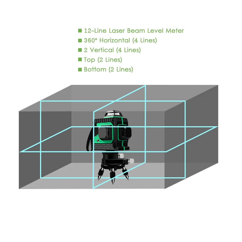 360 ° 3D 12 линий лазерный уровень зеленый или красный лазерный луч измеритель уровня сенсорного управления самоуправляемый лазер для выравнивания поперечной линии и вращающаяся основа