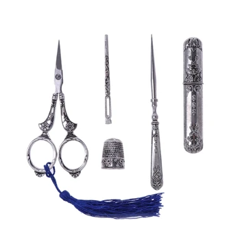 

1 Set Vintage Embroidery Scissor Needle Case Sewing Thimble Awl Needlework Tools