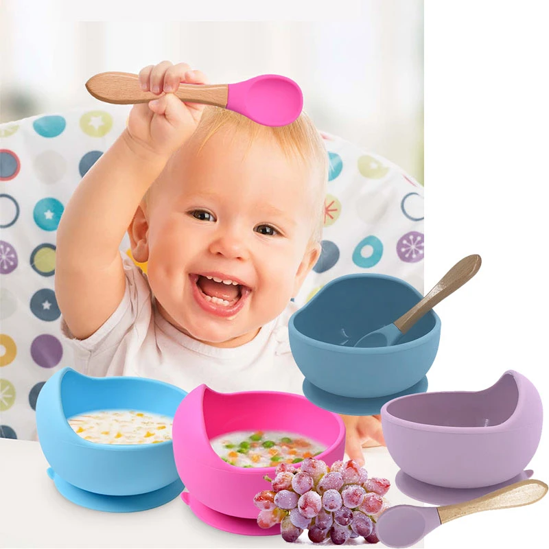 Plato de silicona para niños y bebés, tazón con ventosa, de silicona|Platos| - AliExpress