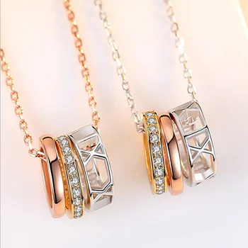 

S925 Sterling Silver Roman Digital Necklace Pendant With A Small Simple Crystal-encrusted Ring-shaped Clavicle Chain For Women