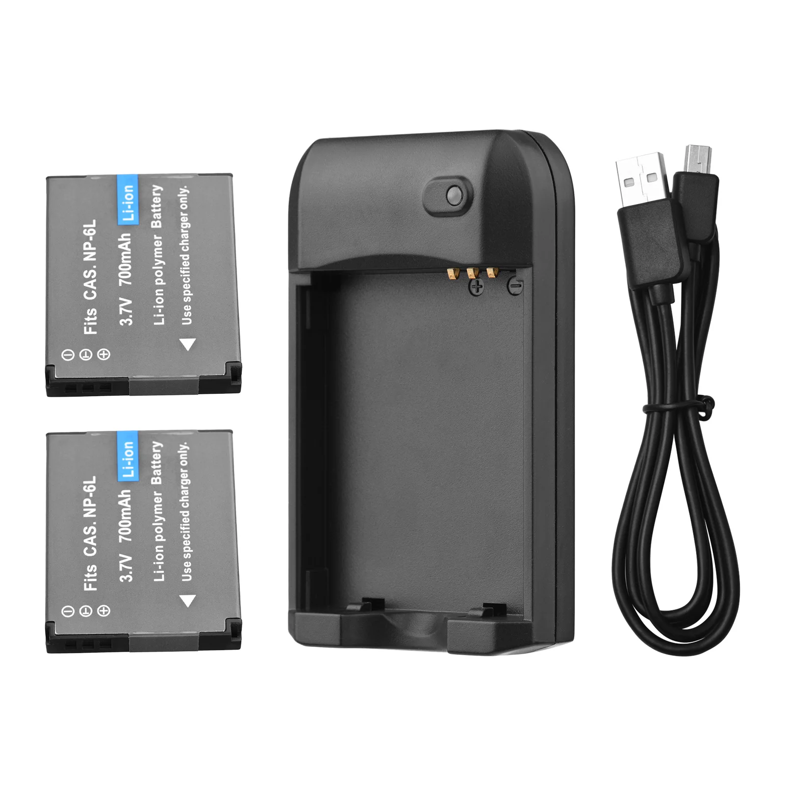 Battery Charger Adapter NP-6L Battery Charger with LED Indicator Light + 2pcs NP-6L Batteries 3.7V 700mAh with USB Charging Cable