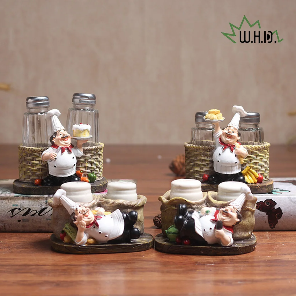 Cute Chef Statue Salt & Pepper Bottle Holder Kitchen Ornaments Home Decor Resin Shaker Crafts | Дом и сад