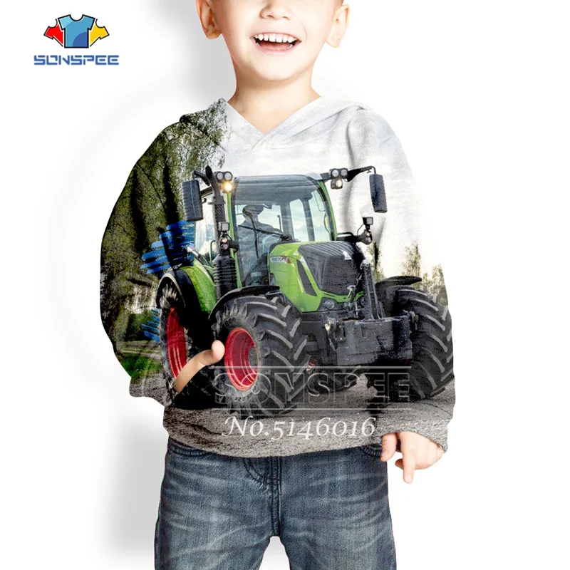 SONSPEE Harajuku/детский пуловер с 3D принтом «Трактор»; Повседневная Уличная одежда для маленьких мальчиков; модная детская толстовка с капюшоном; t430 - Цвет: 02