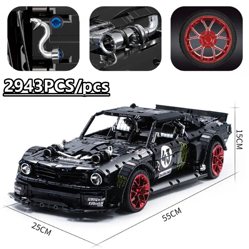 DHL, новинка, 1965, Ford Mustang Hoonicorn, гоночный автомобиль, подходит для техники, MOC-22970, подходит для 20102, строительные блоки, кирпичи, детские игрушки, подарок