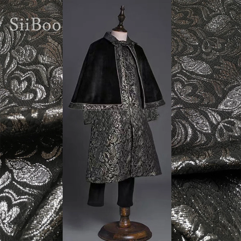 Polyester Silver Brocade Fabric  Black Metallic Jacquard Fabric