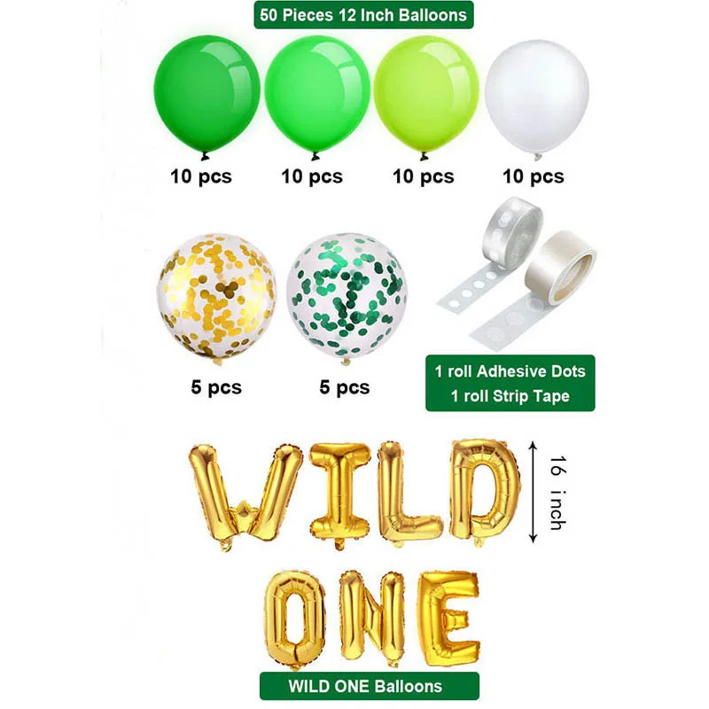 78 шт. зеленый белый Дикие один тематические элементы джунгли воздушный шар вечерние надувные воздушные шары Декор ребенок 1-й День рождения сафари вечерние наружные украшения - Цвет: set1