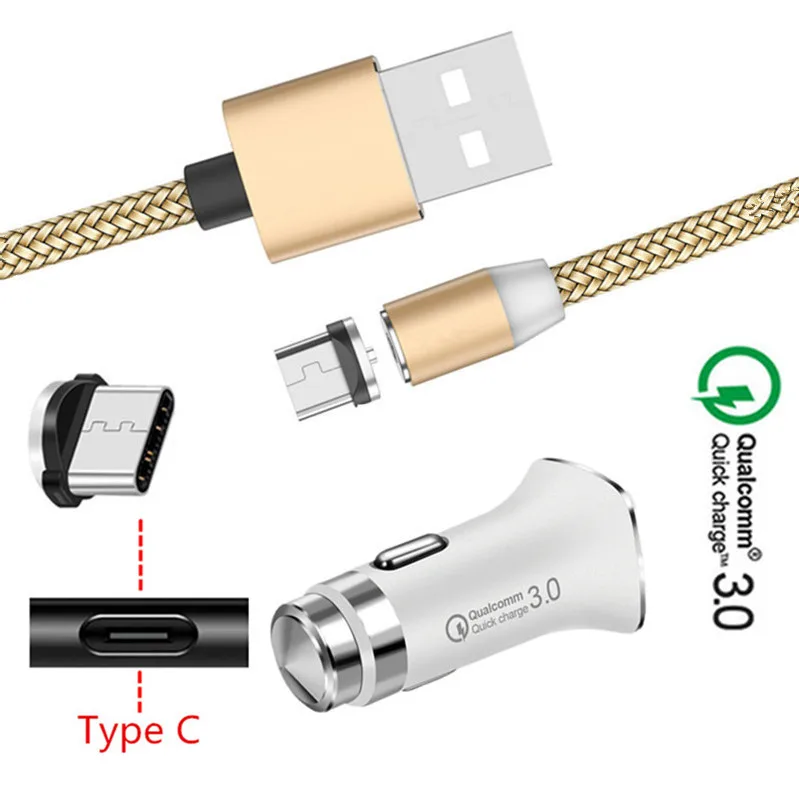 

For Samsung Galaxy Note 10 8 S8 S9 Plus A3 A5 A7 2017 A70 A50 A30 A20 M40 Phone Magnetic Micro USB Cable QC 3.0 Fast Car Charger