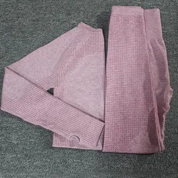 Women Seamless yoga set Fitness Sport Suits GYM cloth Yoga  Shirts High Waist Running Leggings Workout Pants Shirts Bra Tops 2