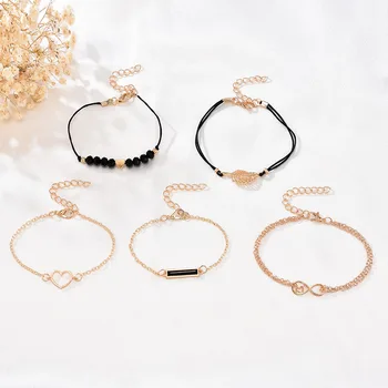 

6pcs/set Star Moon Heart Chain Bracelet Gold Color Women Love Heart Link Bracelet Crystal Bracelets Bangles Valentine's Day Gift