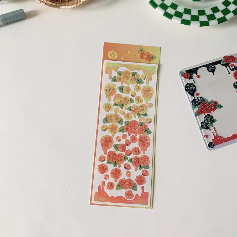 1Pc Ins Gradient Laser Rose Series Decoration Laser Stickers Scrapbooking Hand Account Cute Stationery Sticker School Suppliesr