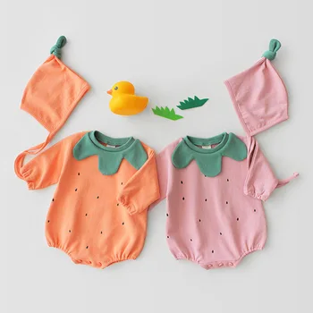 

2020 spring baby romper boys and girls baby cute pumpkin shape cotton long-sleeved +hat Jumpsuits Baby Girl Clothes
