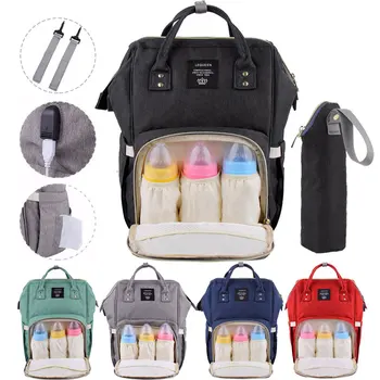 

Lequeen Diaper Bag USB Baby Bags Mummy Backpack Bag Large Capacity WaterProof Baby Bag Nipple Bottle Set Travel Nursing Bag