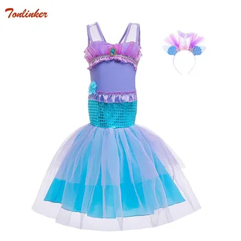 

Chirstmas Girls Mermaid Princess Dress Cosplay Ariel Costumes With Headband For Kids Baby Girl Children Halloween Clothing 2-8T