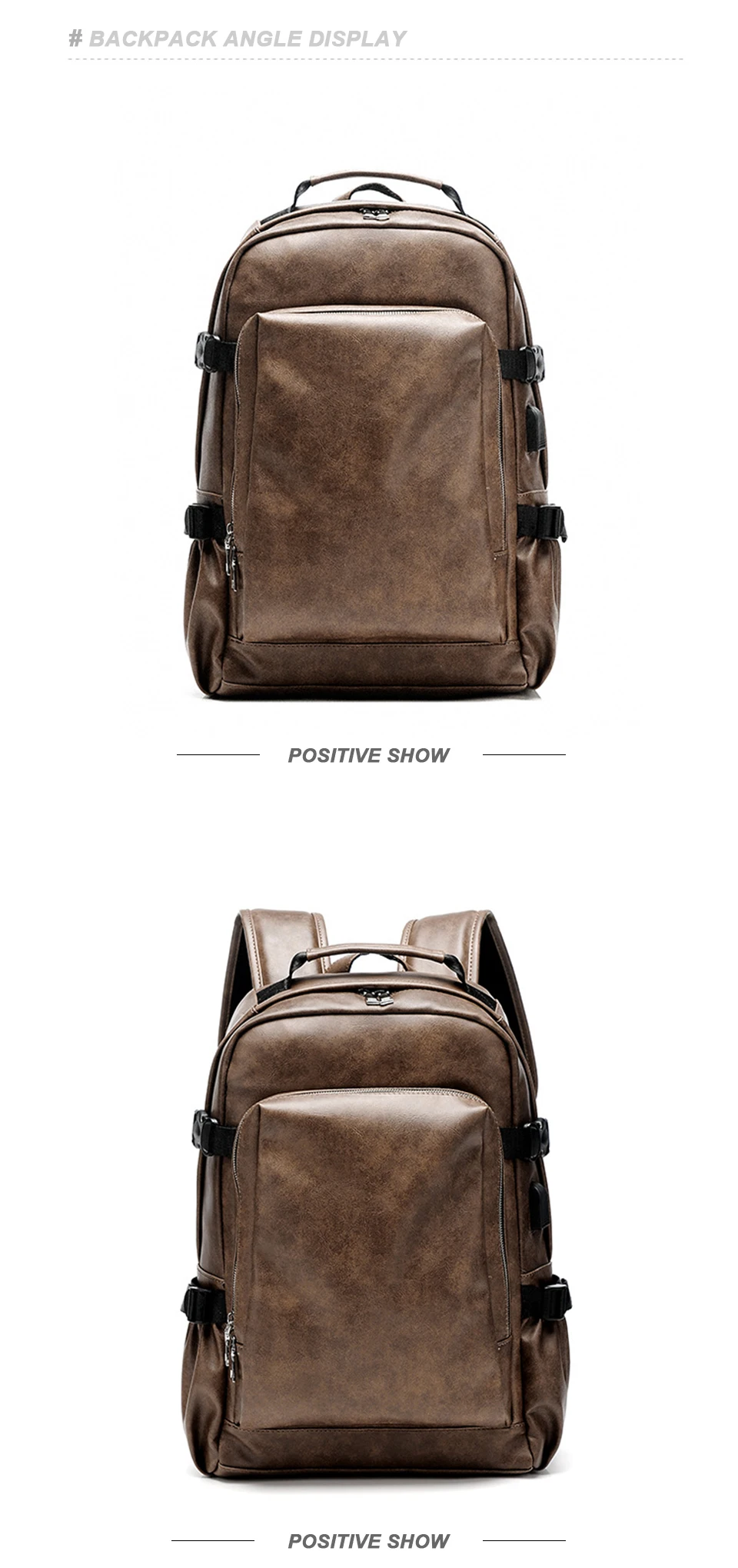 PU Leather Backpack USB Charger Men Bag Male Back Pack School Student Waterproof Laptop Bags Notebook Man 15.6 for Teenager Boys (9)