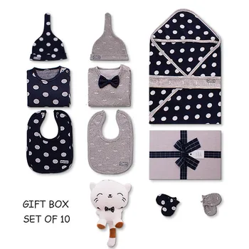 

2019 NEW Spring Autumn Newborn Clothes Set Gray Wave Point Baby Supplies Christmas Gift Baby Boys Girls Clothing Set Box