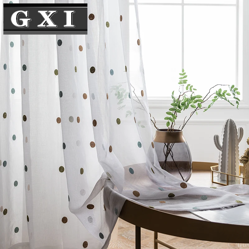 Colorful Circle Sheer Curtains Tulle Curtain for Living Room Embroidered Window Drapes Linen White Voile | Дом и сад