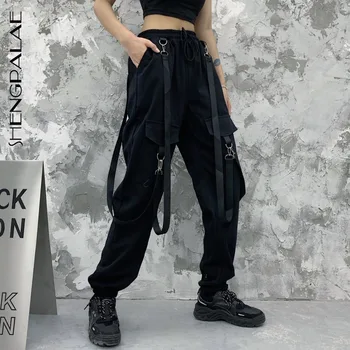 

SHENGPALAE 2020 New Autumn Vintage Patchwork Joggers Sweatpants Harajuku Woman Trousers Elastics Loose High Waist Pants ZA2485