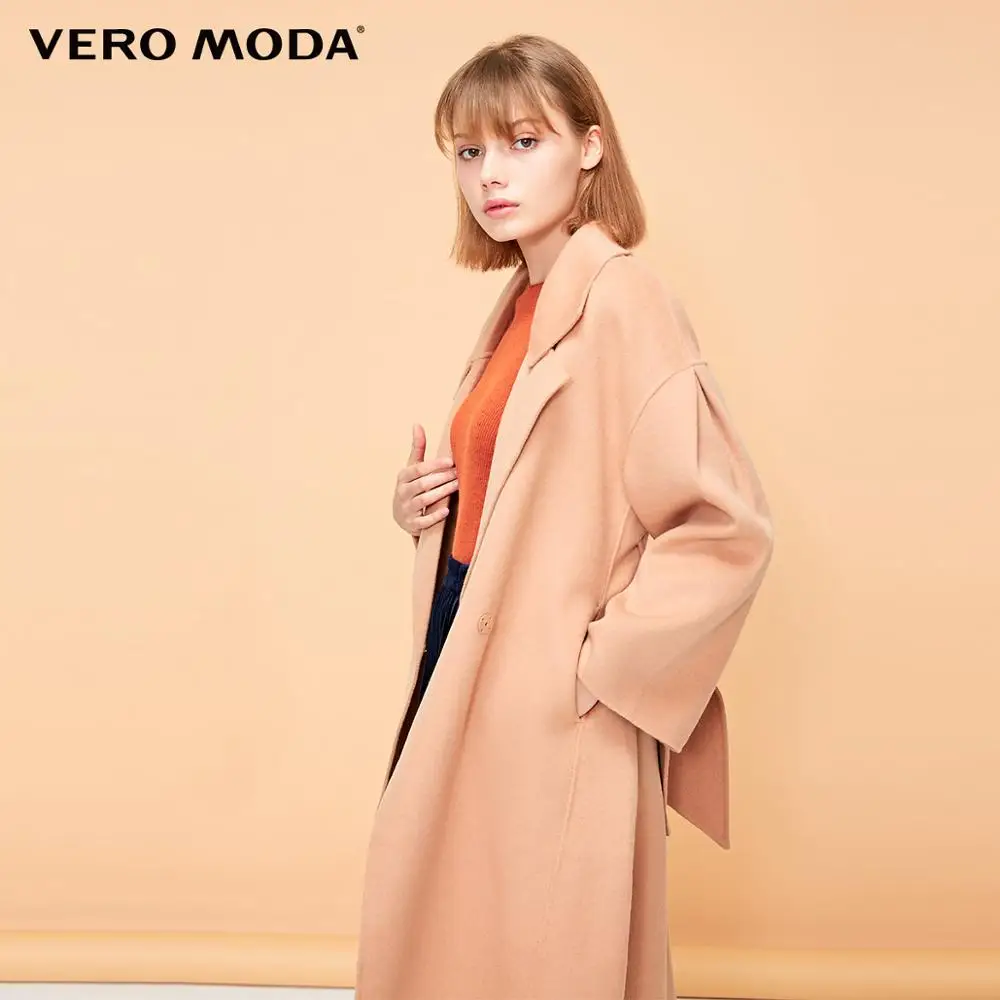 Vero Moda осень зима Drop-shoulder женщин поясом шерстяное пальто Верхняя одежда | 318327563 - Цвет: Indian tan