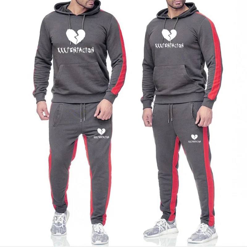 Sportswear set for men 2020 autumn winter patchwork thick hooded tracksuit Casual 2 piece sweatshirt + sweatpants | Мужская одежда