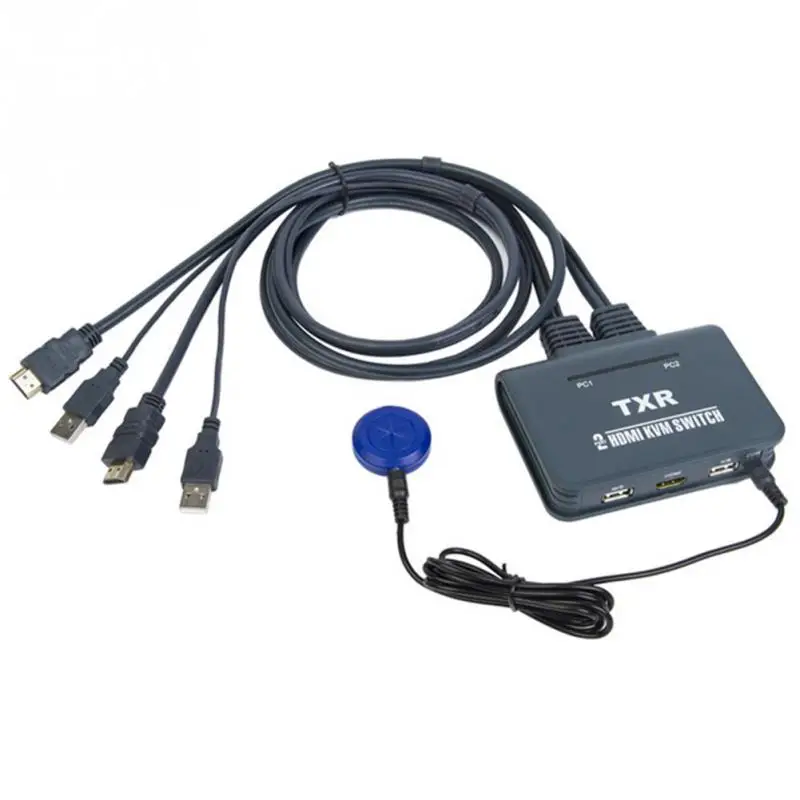  2 Port USB With Cables Dual Monitor HDMI Button TV Projector KVM Switch Notebook Keyboard Mouse Spl