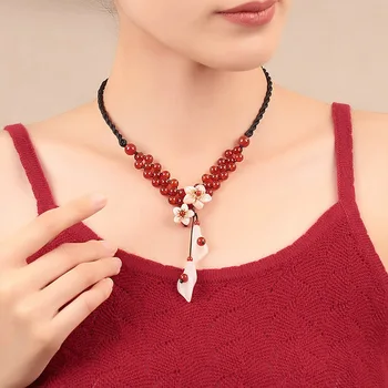 

Red Stone Color Pendant Necklaces link Chain lock Necklaces collar Shell Accessories Choker Common Calla Pendant Decoration