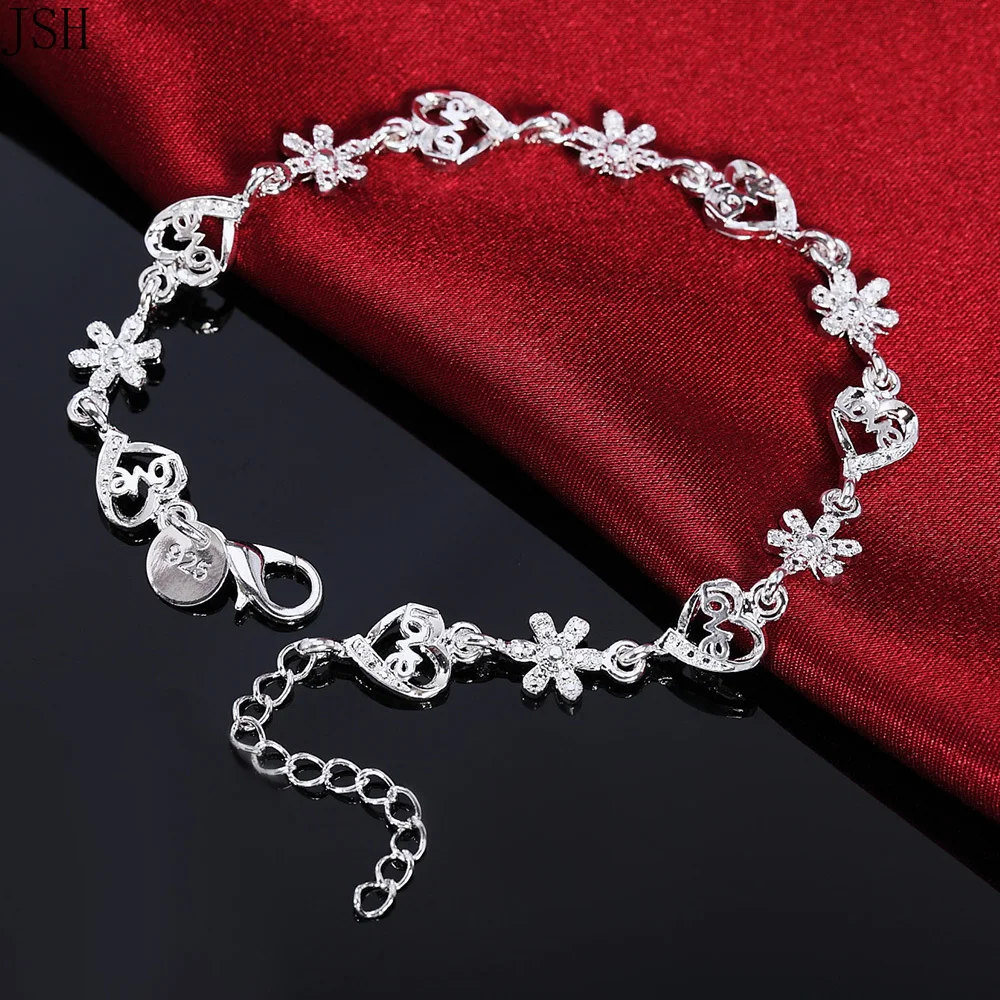 Beautiful for women 925 Sterling Silver bracelet noble HEART lovely chain - Image 2