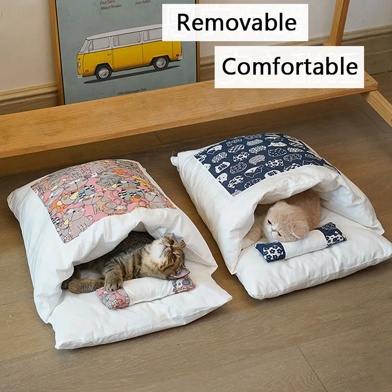 Casa de gatos extraíble Kawaii, productos para el hogar, cama de perro grande, cueva, comida cómoda