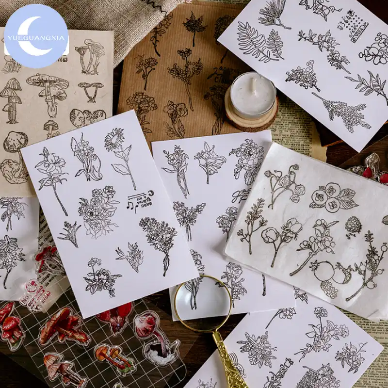 YueGuangXia Herbal Inspiration, ретро силикагелевый штамп, винтажный для скрапбукинга, деко, приглашения, стандартный деревянный штамп, 8 видов конструкций