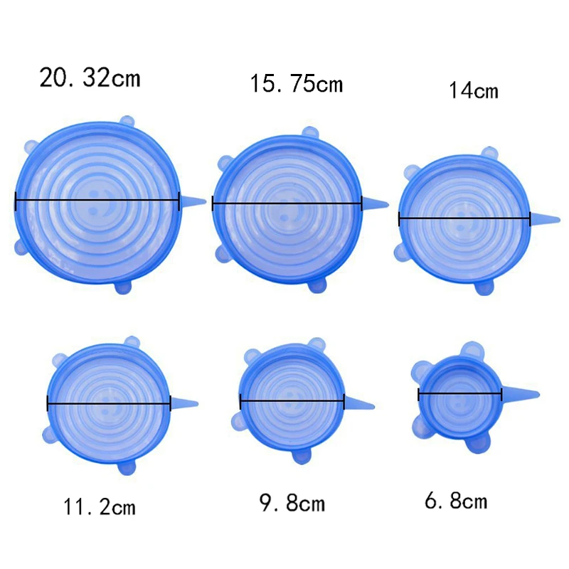6 шт./компл. силиконовые стрейч универсальные крышки крышка силиконового герметика Обёрточная бумага Кухня набор чаша гаджеты фрукты крышками Пособия по кулинарии горшок Еда