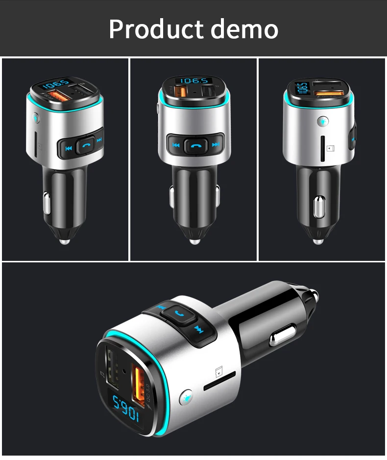 

Car Charger with FM Transmitter Bluetooth 5.0 Receiver Audio MP3 Player TF Card U-disk Car Kit Dual USB LED Car Phone Charger