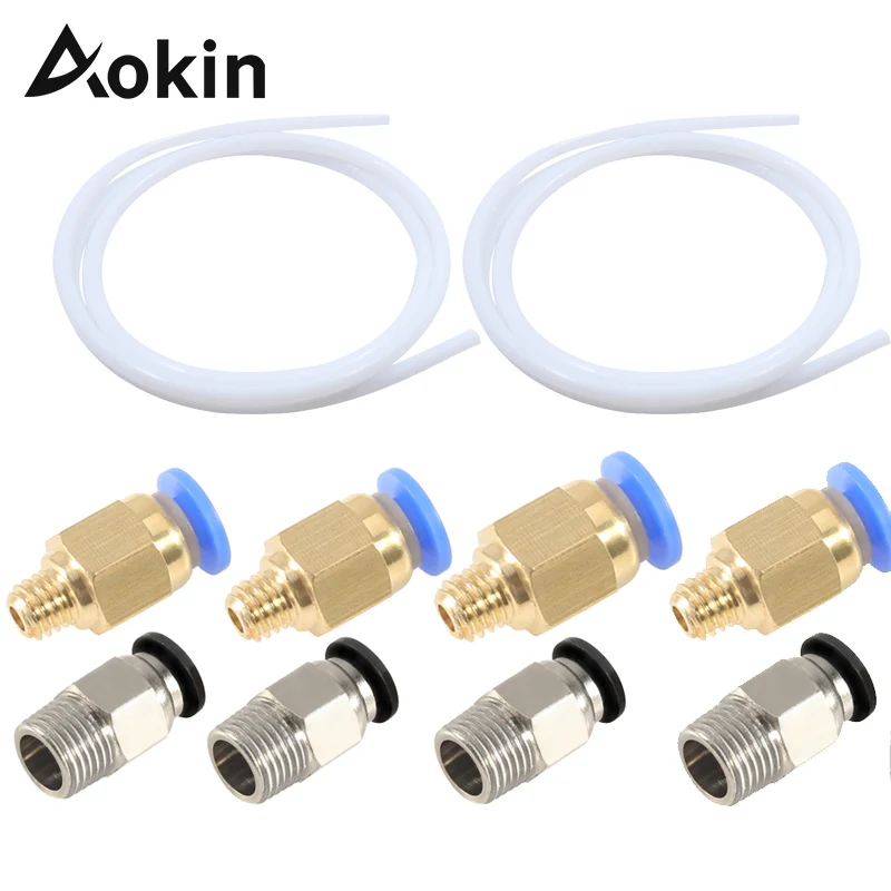

Aokin 2PCS Teflon Tube PTFE 2M with 4PCS PC4-M6 Fitting + 4PCS PC4-M10 Fitting Connector for 3D Printer 1.75mm Filament