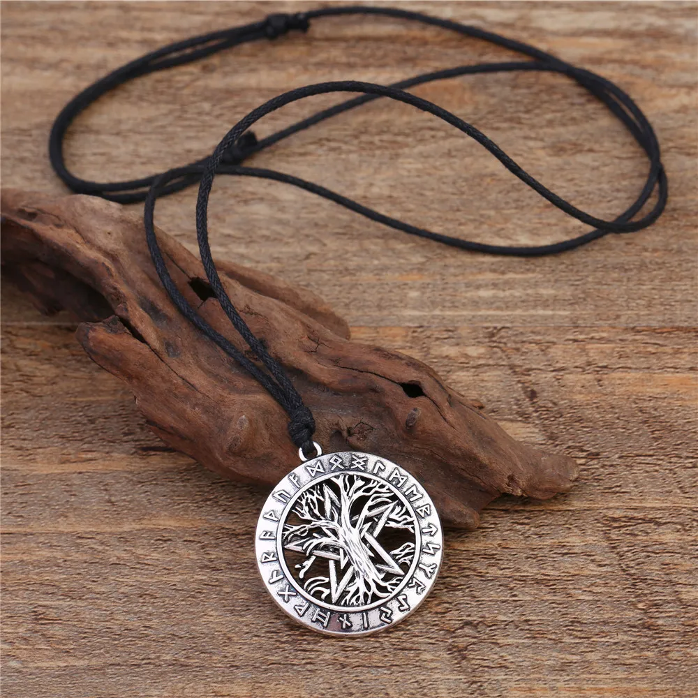 LIKGREAT Tree of Life Wicca Amulet Pentacle Star Pendant Necklace Talisman Ancient Rune Round Men Vintage Jewelry Gifts | Украшения и