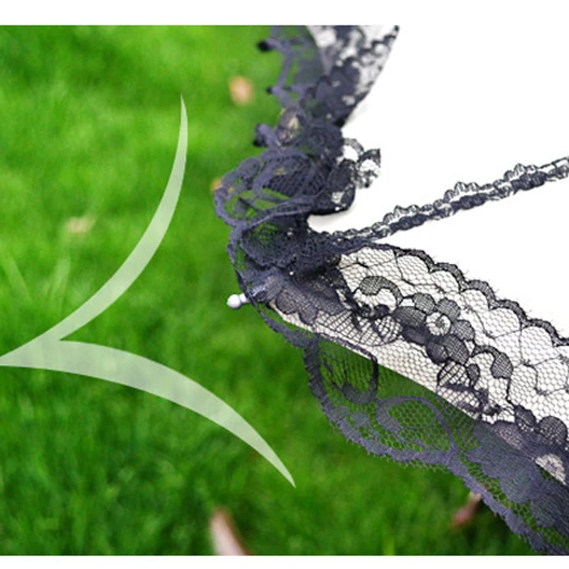 Ombrello Pieghevole Anti-UV Per Donna In Pizzo Lolita - Nero - Design Elegante Con Manico In Bambù - Protezione Solare Ultravioletti