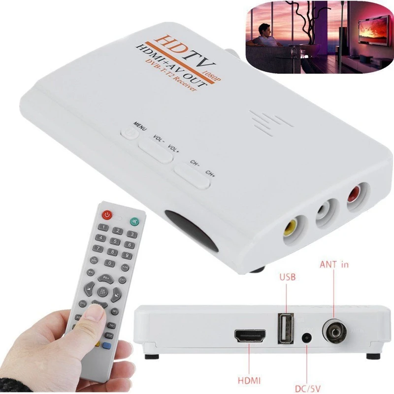 HD 1080P DVB-T/T2 ТВ коробка AV CVBS цифровой эфирный тюнер приемник Empf? nger