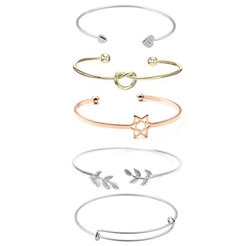 

10pcs Arrow Hexagram Heart CZ Love Knot Expandable Adjustable Wire Bangle Blank Base DIY Charm Bangle Cuff Bracelet for Women