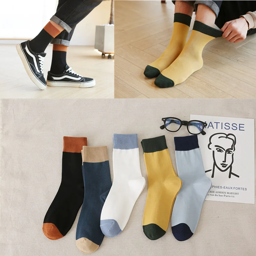 

Spot Men's Socks Color Matching Business Casual Socks Cotton Pure 2020 New Products Wholesale Autumn Mid-tube Socks for Men