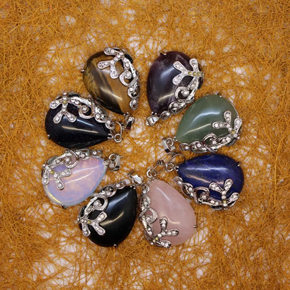 

12pcs Natural stone mixed clr drop pendant necklace hollowed-out Meditation Quartz Treat Crystal Charm for Jewelry Making Free