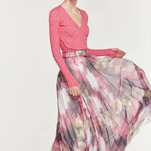 Faldas Mujer Moda плиссированная юбка музыкальная праздничная одежда Бутик Женская одежда размера плюс женская уличная одежда до середины икры с цветочным рисунком