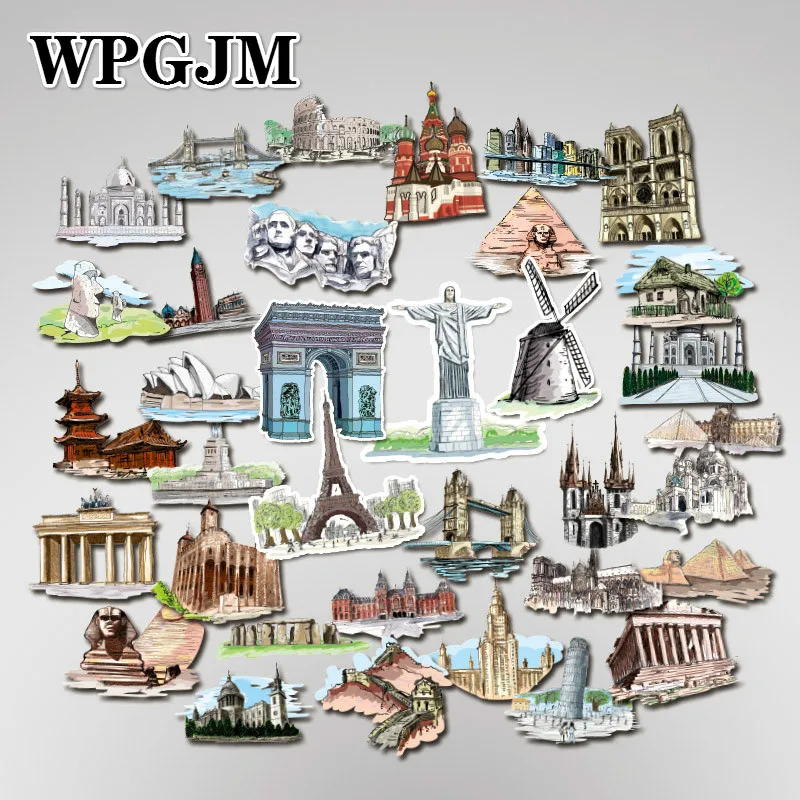 

36PCS Retro Waterproof Stickers Toy Landmark Building Postmark Postage Decals Sticker for DIY Suitcase Guitar Laptop Car Bike