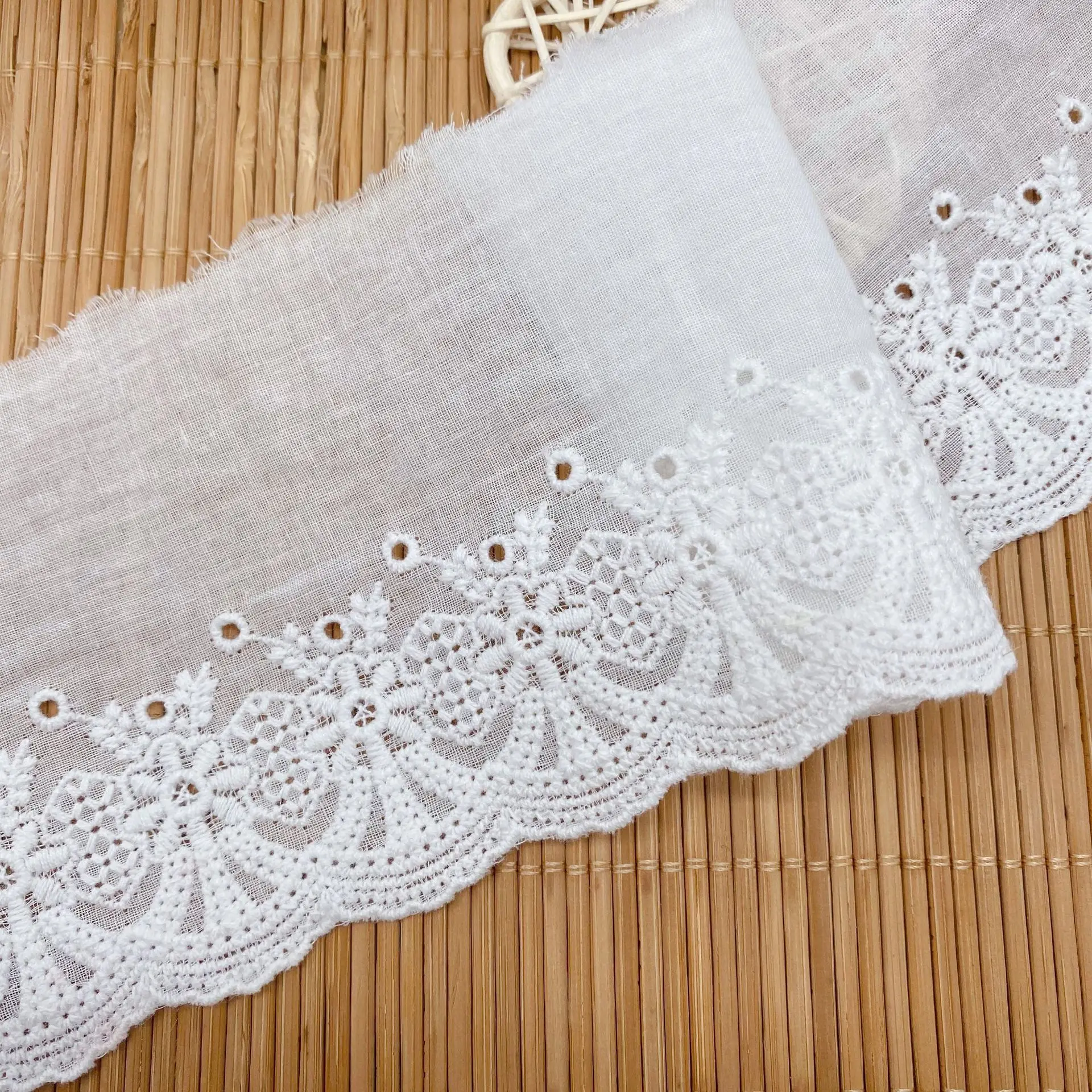 

5Yards 9cm Width Pure White Cotton Cloth Lace Fabric Embroidered Lace Accessories