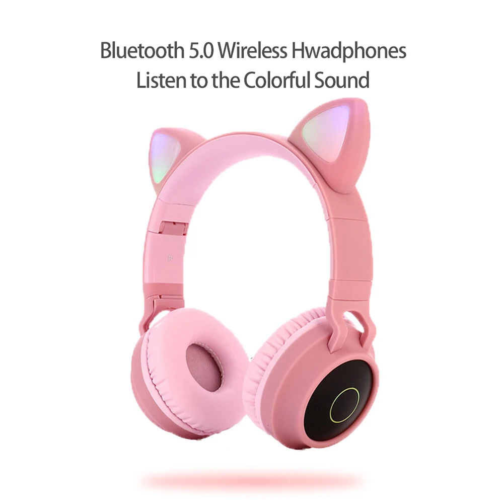 Bluetooth 5,0, 7 цветов, меняющиеся девушки, беспроводные наушники, милые, USB, перезаряжаемый, кошачьи ушки, светодиодный, светящийся, ПК, складной, для смартфона, музыки