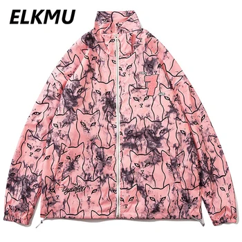 

ELKMU Full Fox Printing Jackets Men Hip Hop Casual Streetwear Loose Coats 2020 Harajuku Fashion Outwear Jacket Tops WE076