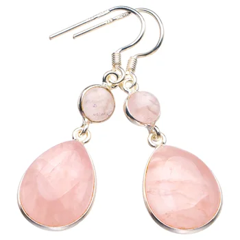 

Natural Rose Quartz Handmade 925 Sterling Silver Earrings 1.75" D3672