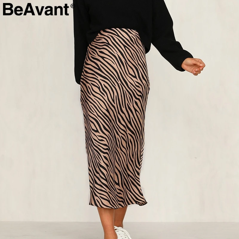 BeAvant, полосатая Женская юбка миди, высокая талия, прямая, животный принт, Женская Нижняя юбка, для отдыха, вечерние, для ночного клуба, Женская юбка