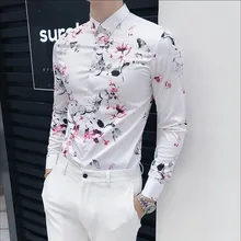 Роскошные мужские рубашки, мужская повседневная рубашка с длинным рукавом, модная мужская рубашка с цветочным принтом, приталенная рубашка для мужчин, s, свадебная рубашка