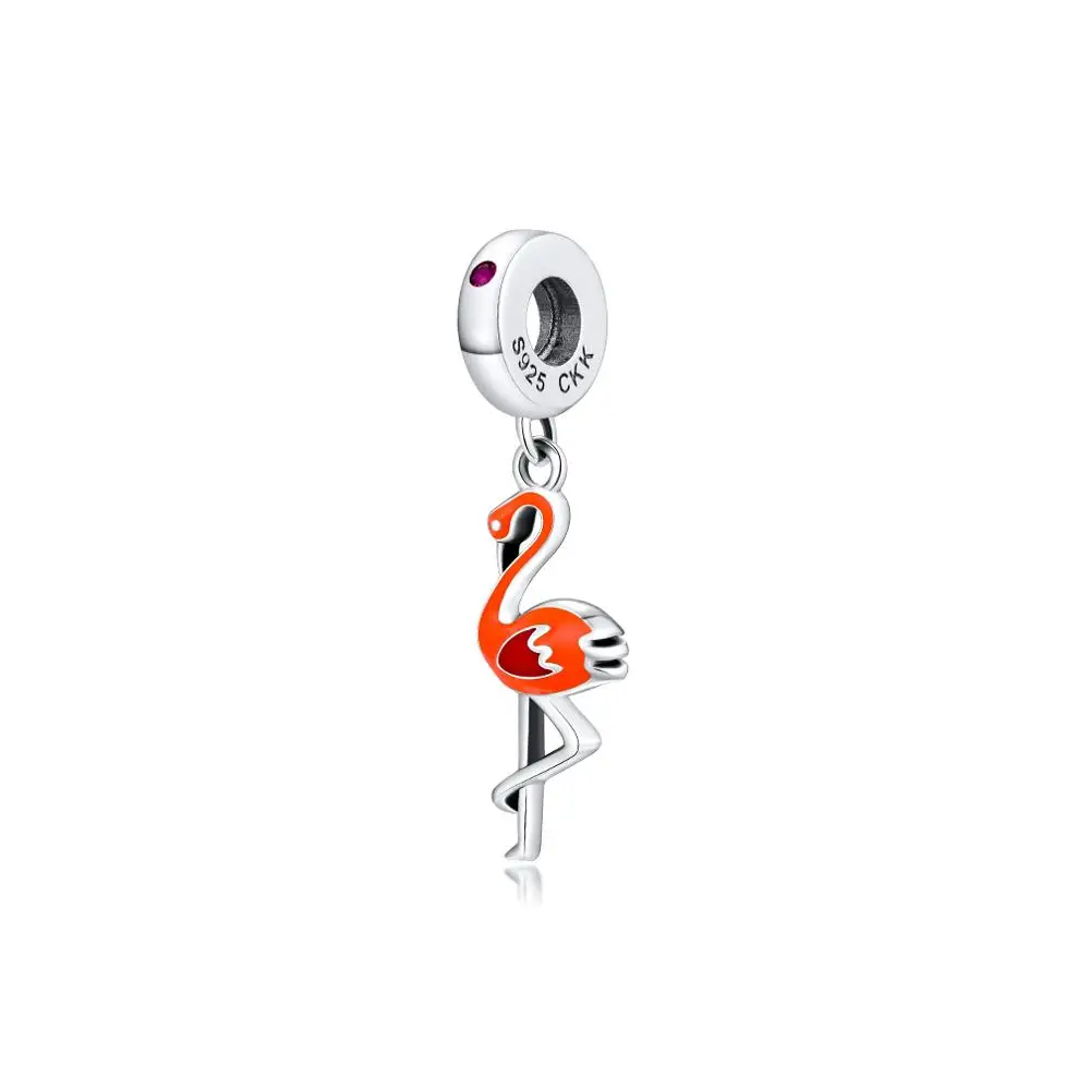 

BEADS for Jewelry Making BraceletS Orange Flamingo cHarMs 100% 925 OrigiNal Sterling Silver Jewerly Free Shipping