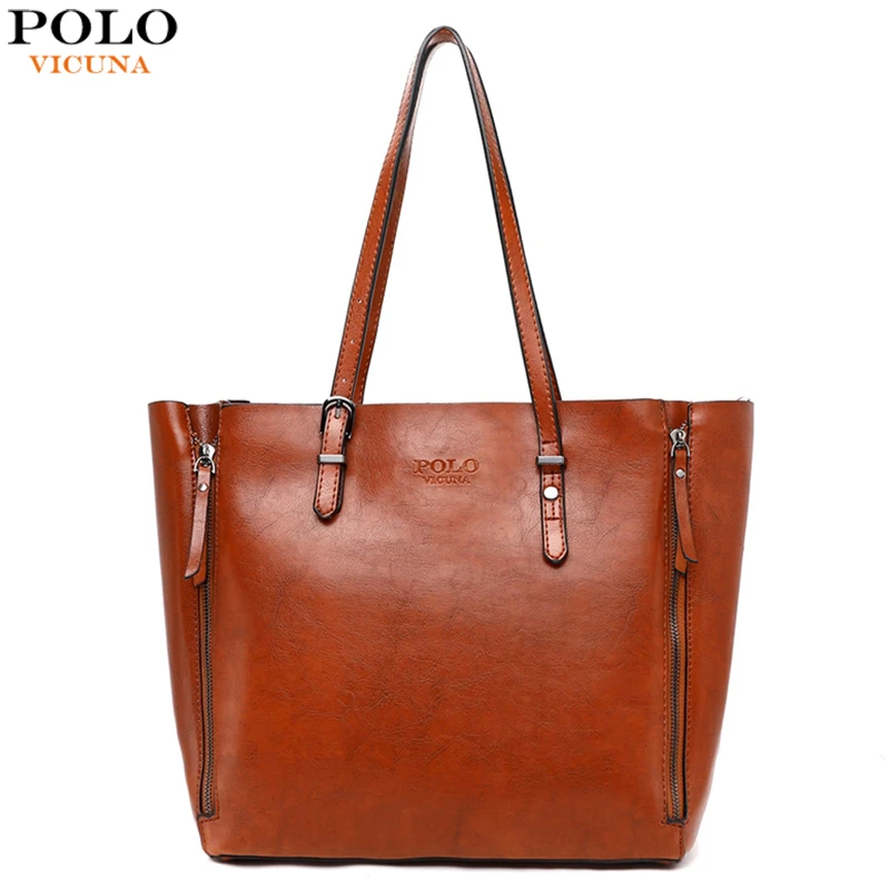 

VICUNA POLO Simple Design Large Size Womens Leather Handbag Stylish Ladies Cross Body Side Bag Shoulder Bags sac a main femme
