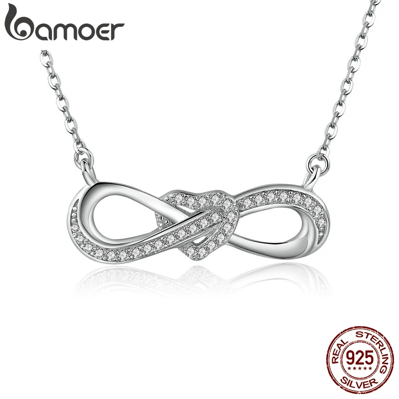 Женское ожерелье с кулоном BAMOER из 100% стерлингового серебра 925 пробы прозрачным