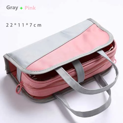 B-Gray and Pink Супер Большой Вместительный школьный Чехол-Карандаш для девочек, многофункциональная сумка-карандаш, водонепроницаемая, Оксфорд, съемная ручка, косметичка - Цвет: B-Gray and Pink
